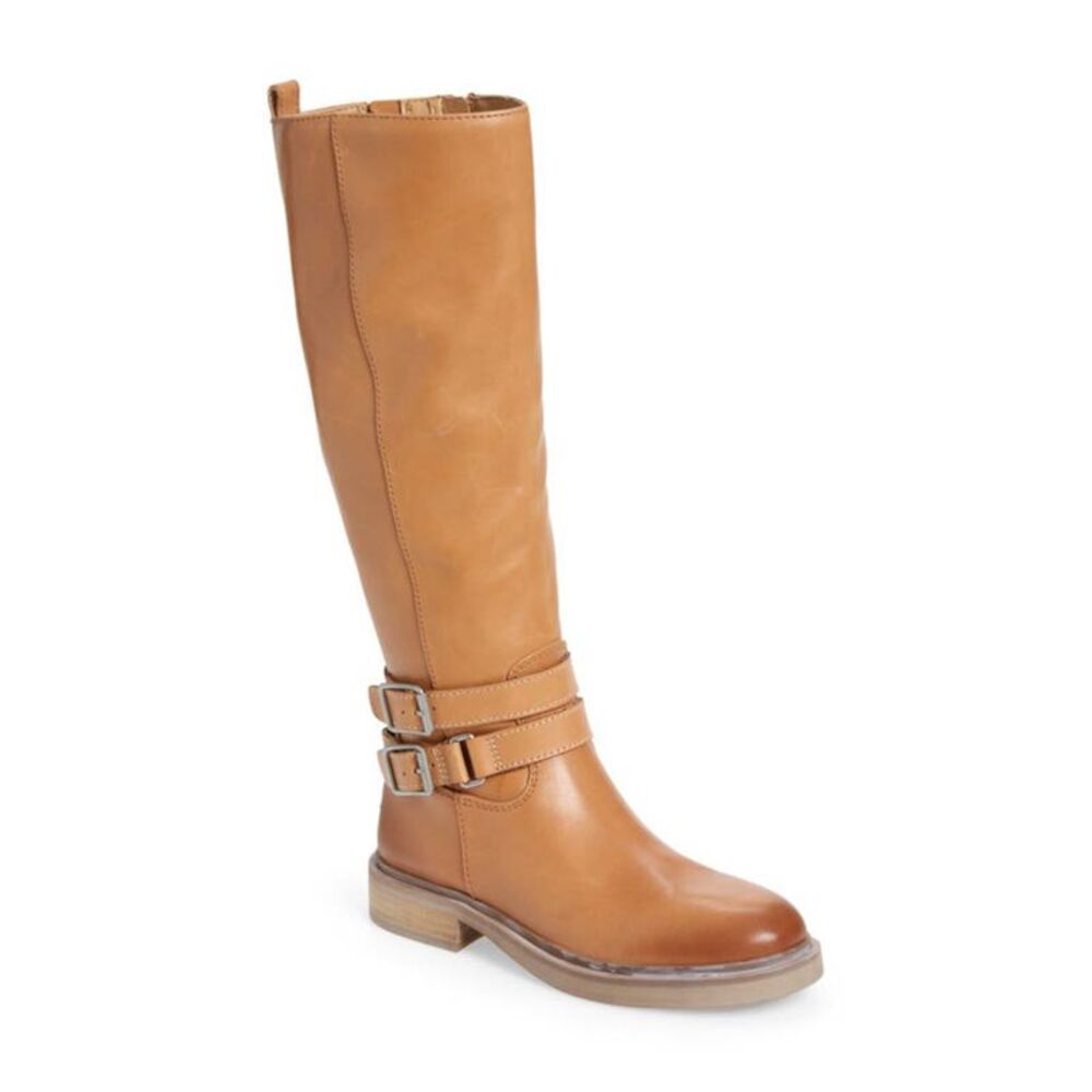 NWT SAM EDELMAN Womens Brown Freda Toe Block Heel Leather Riding Boot 9.5 M
